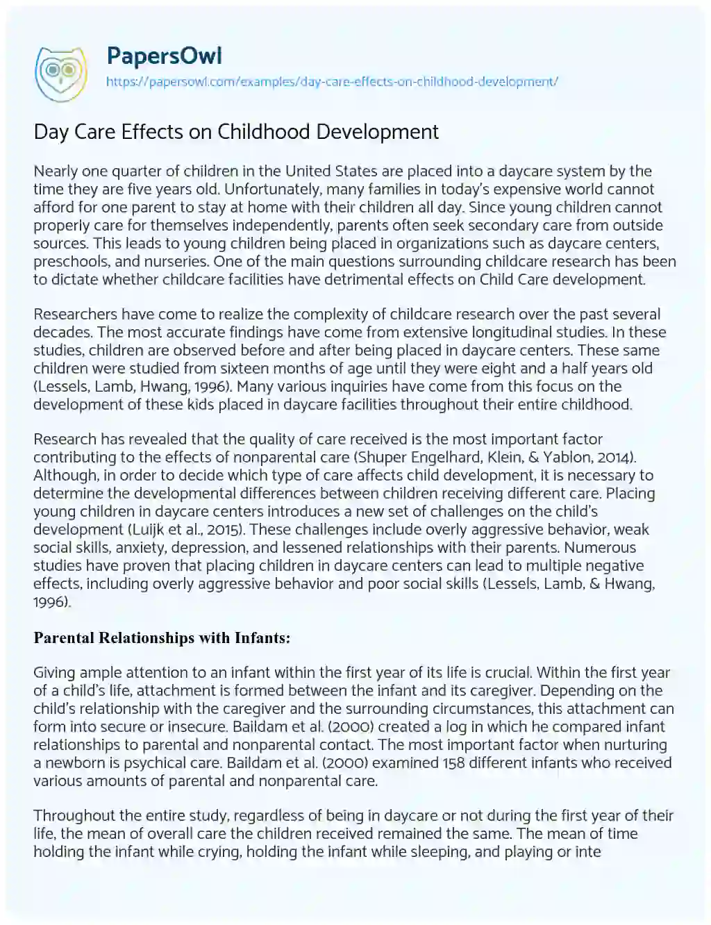 Day Care Effects on Childhood Development essay