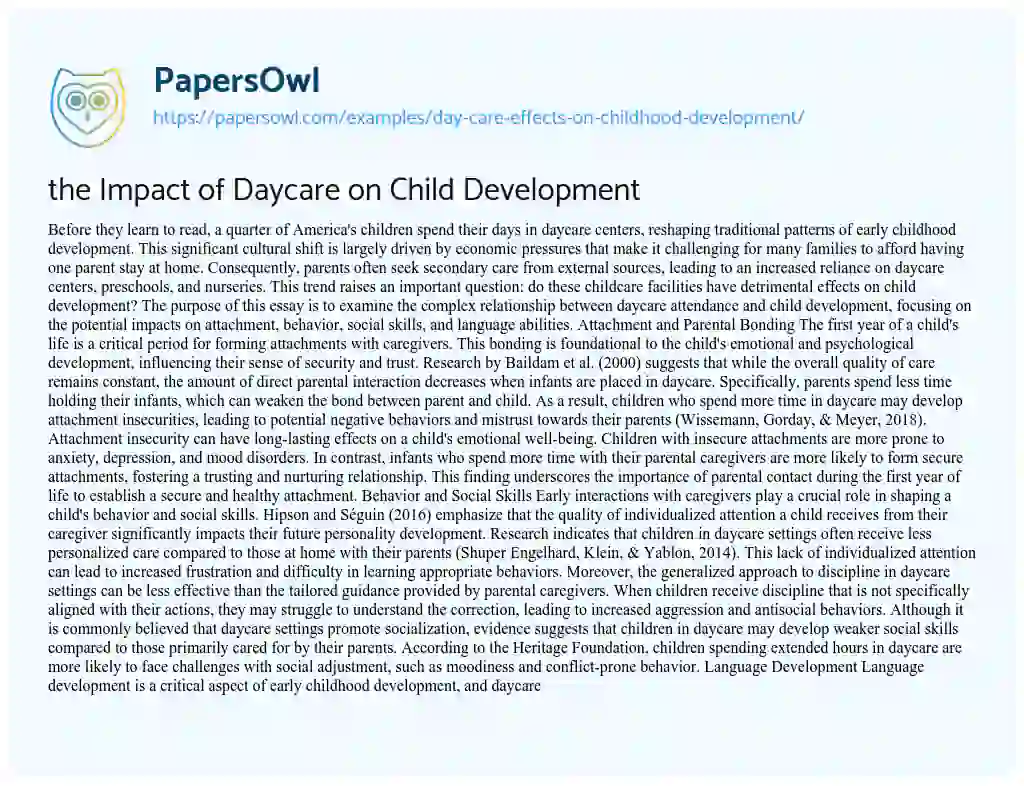 Essay on Day Care Effects on Childhood Development