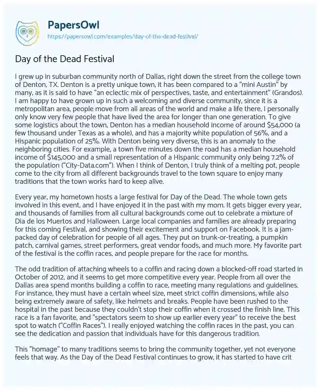 Essay on Day of the Dead Festival