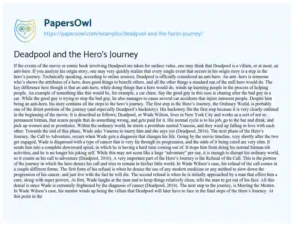 Deadpool and the Hero’s Journey essay