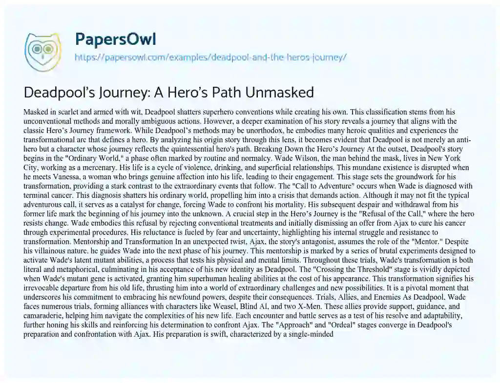 Essay on Deadpool and the Hero’s Journey