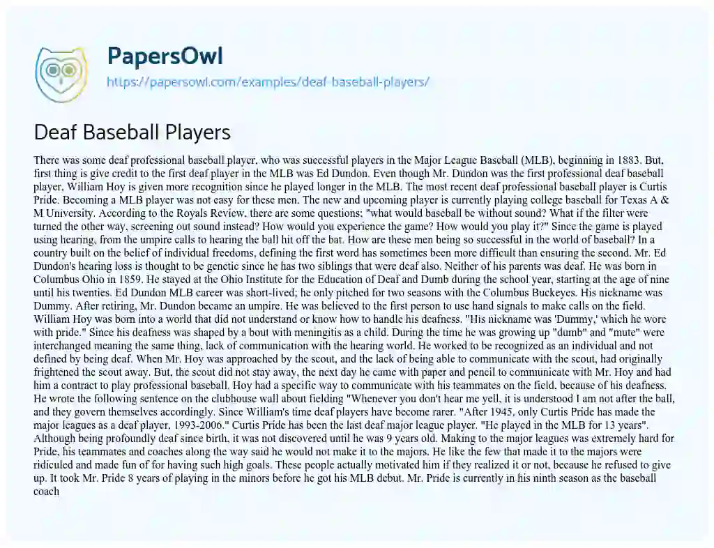 Essay on Deaf Baseball Players