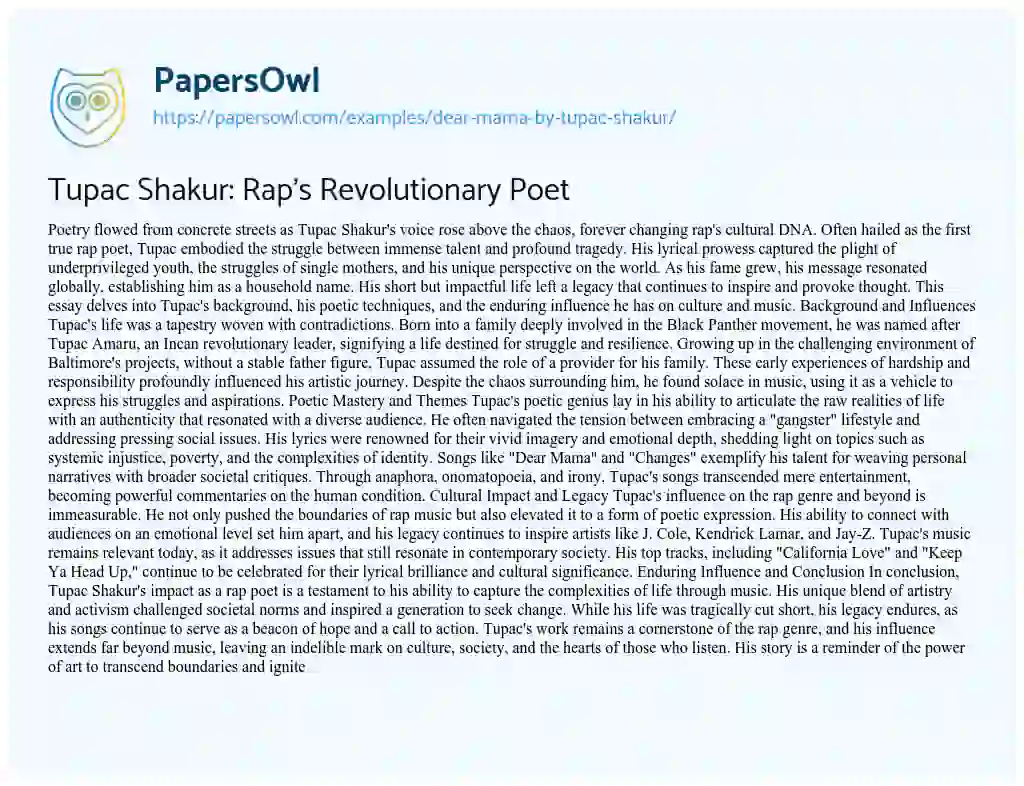 Essay on “Dear Mama” by Tupac Shakur