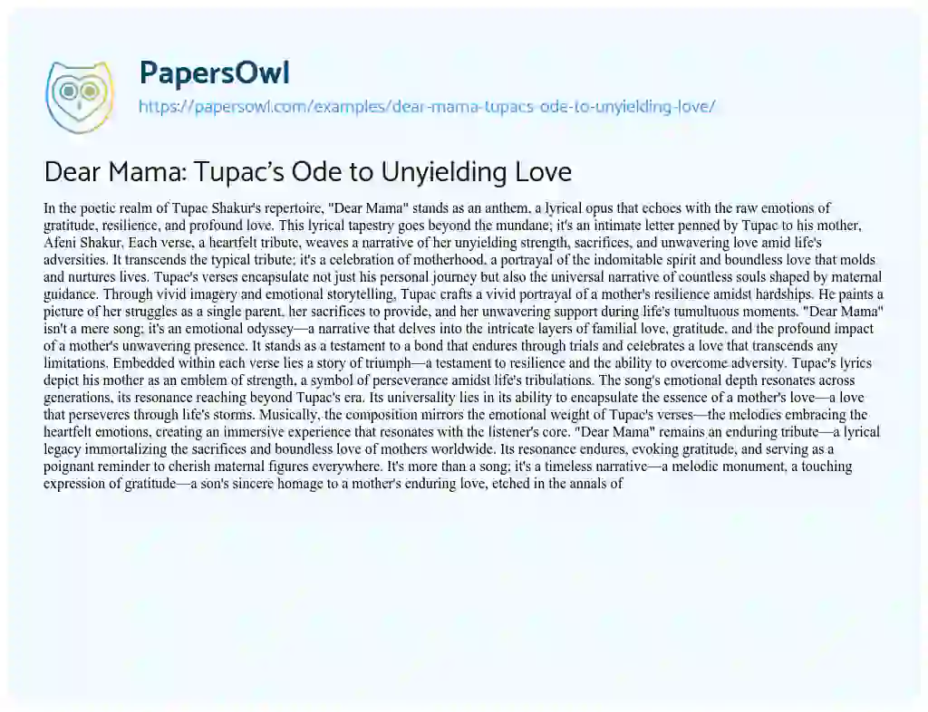 Essay on Dear Mama: Tupac’s Ode to Unyielding Love