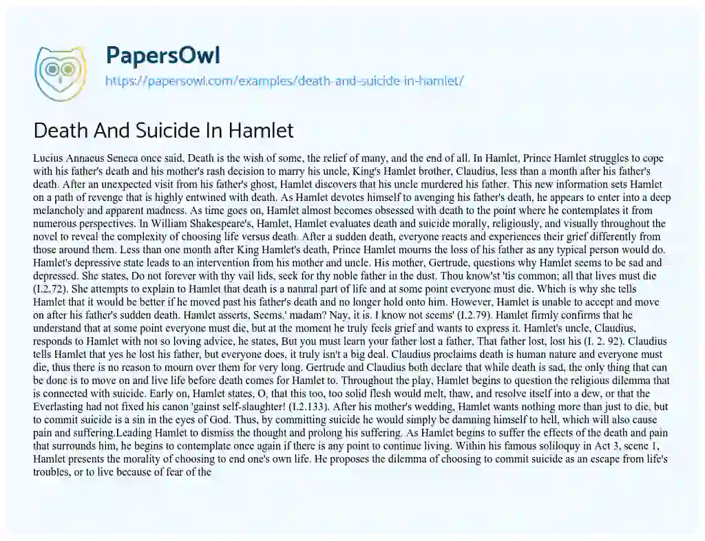 Essay on Death and Suicide in Hamlet