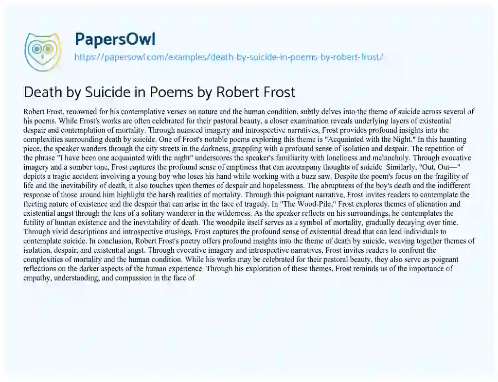 Essay on Death by Suicide in Poems by Robert Frost