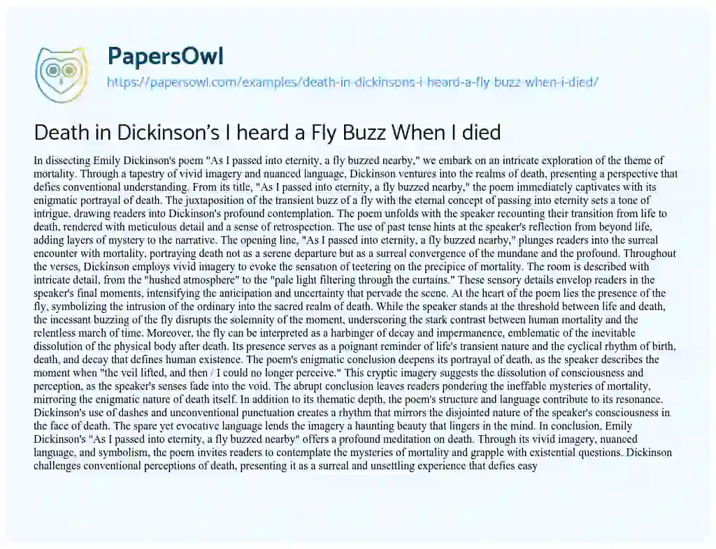 Essay on Death in Dickinson’s i Heard a Fly Buzz when i Died