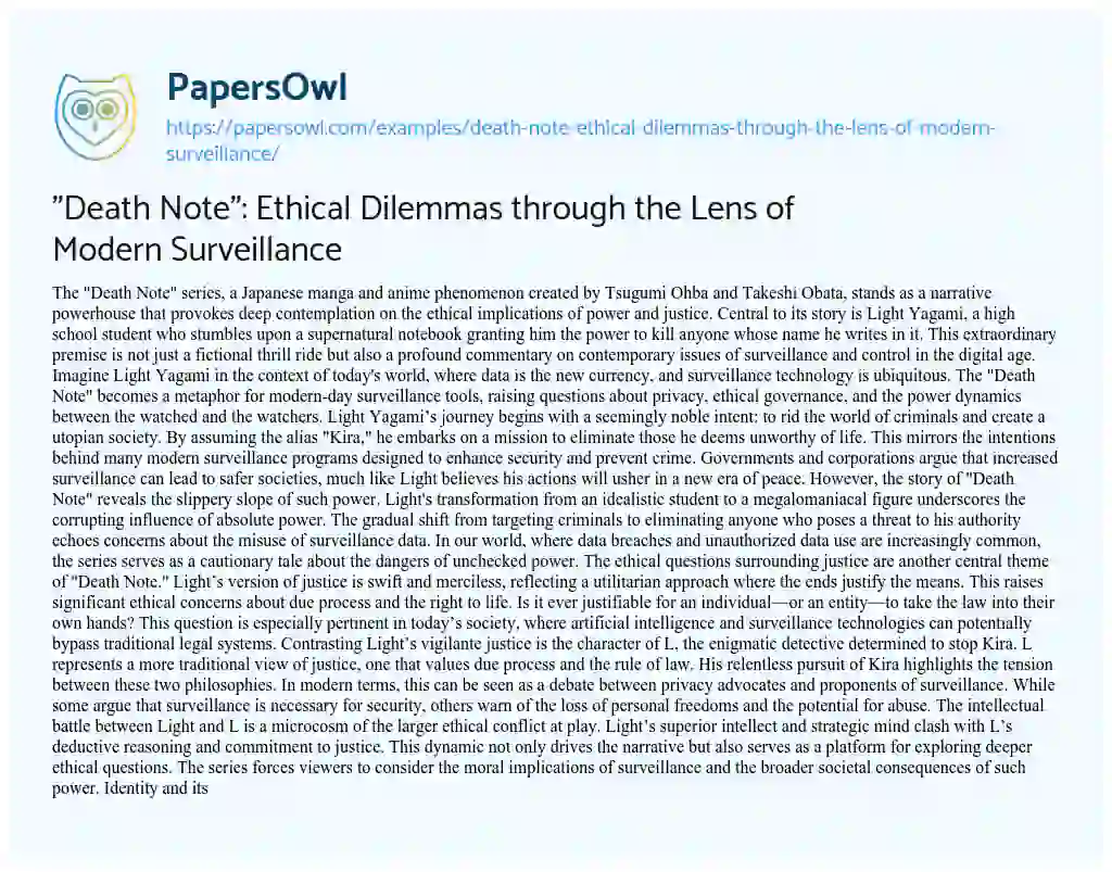 Essay on “Death Note”: Ethical Dilemmas through the Lens of Modern Surveillance