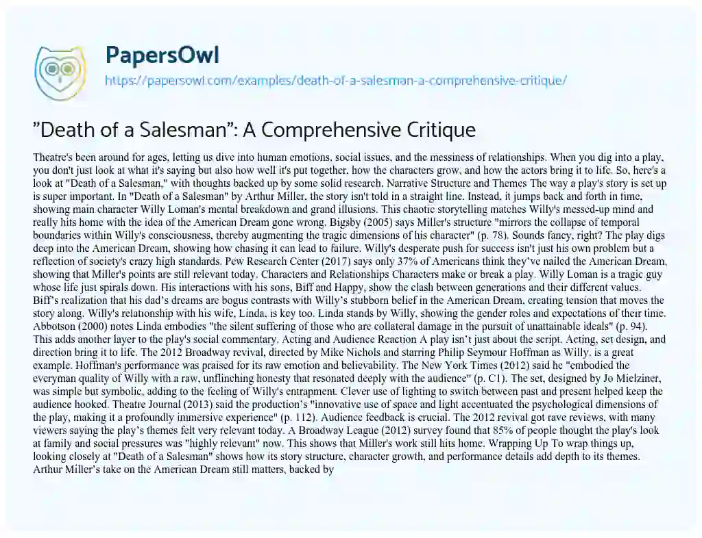 Essay on “Death of a Salesman”: a Comprehensive Critique