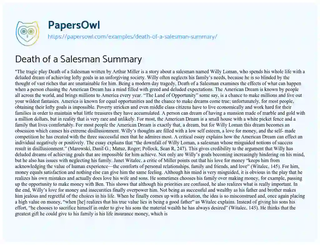 example essays on death of a salesman