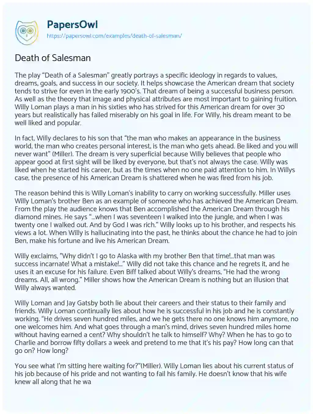 Essay on Death of Salesman