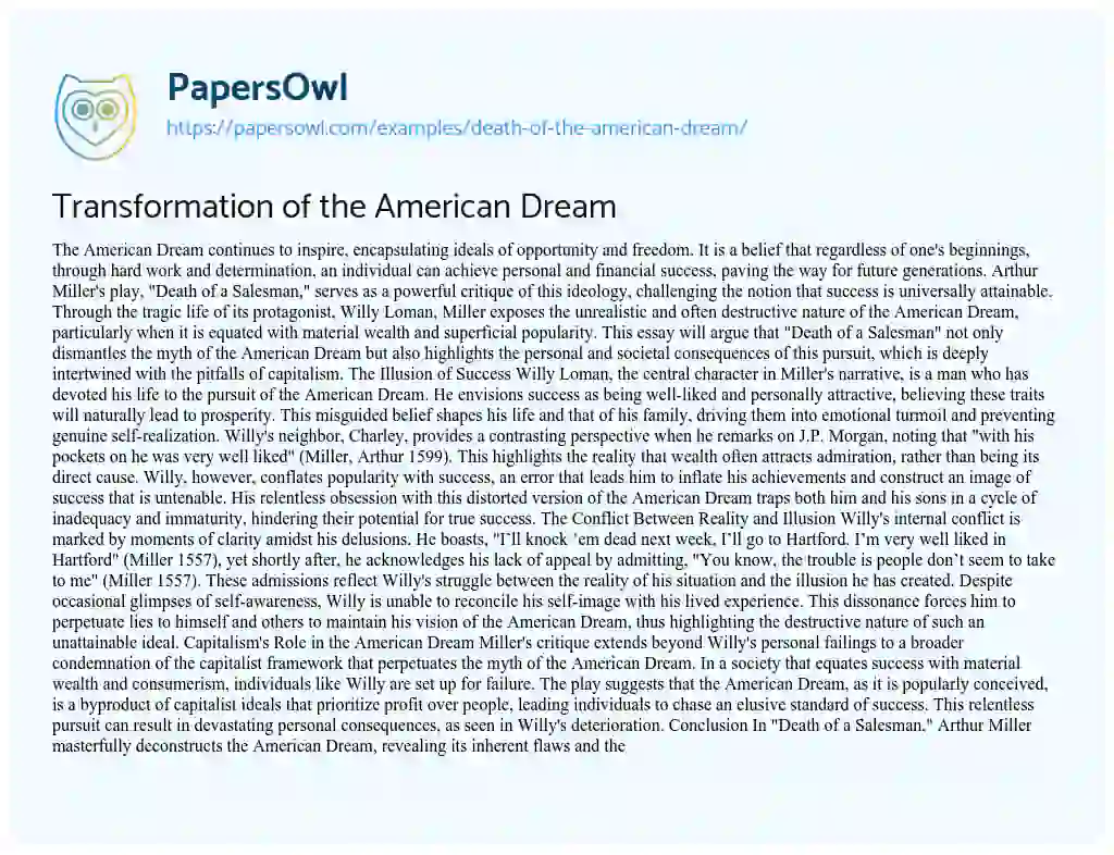 Essay on Death of … the American Dream