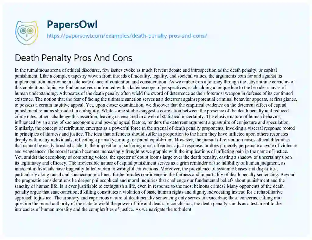 Essay on Death Penalty Pros and Cons
