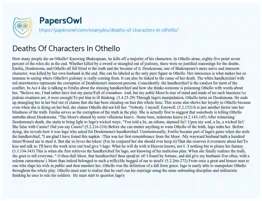 Essay on Deaths of Characters in Othello