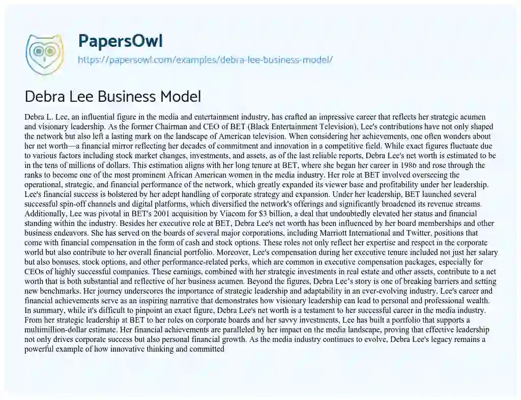 Essay on Debra Lee Business Model