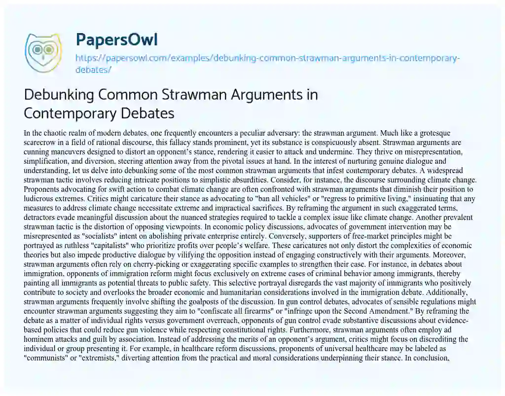 Essay on Debunking Common Strawman Arguments in Contemporary Debates