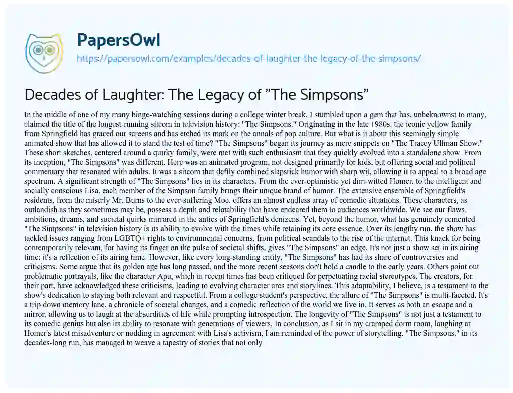 Essay on Decades of Laughter: the Legacy of “The Simpsons”