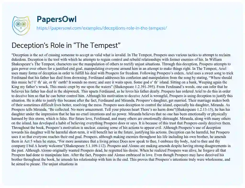 Deception’s Role in “The Tempest” essay