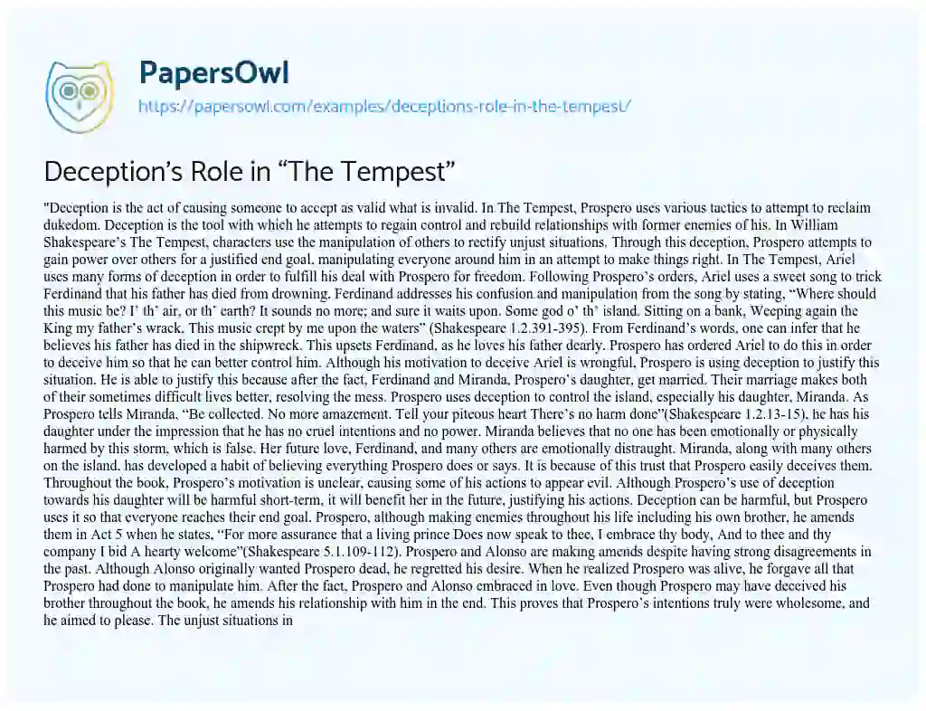 Essay on Deception’s Role in “The Tempest”