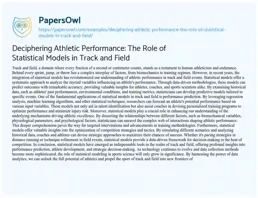 Essay on Deciphering Athletic Performance: the Role of Statistical Models in Track and Field