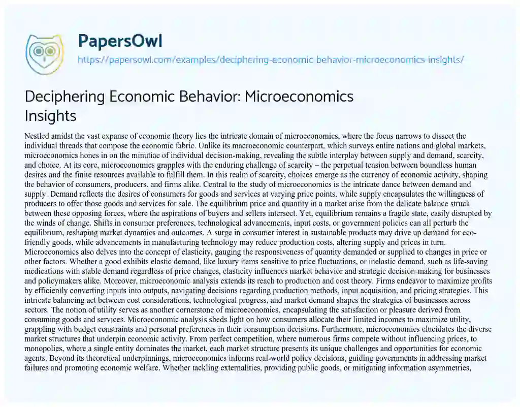 Essay on Deciphering Economic Behavior: Microeconomics Insights