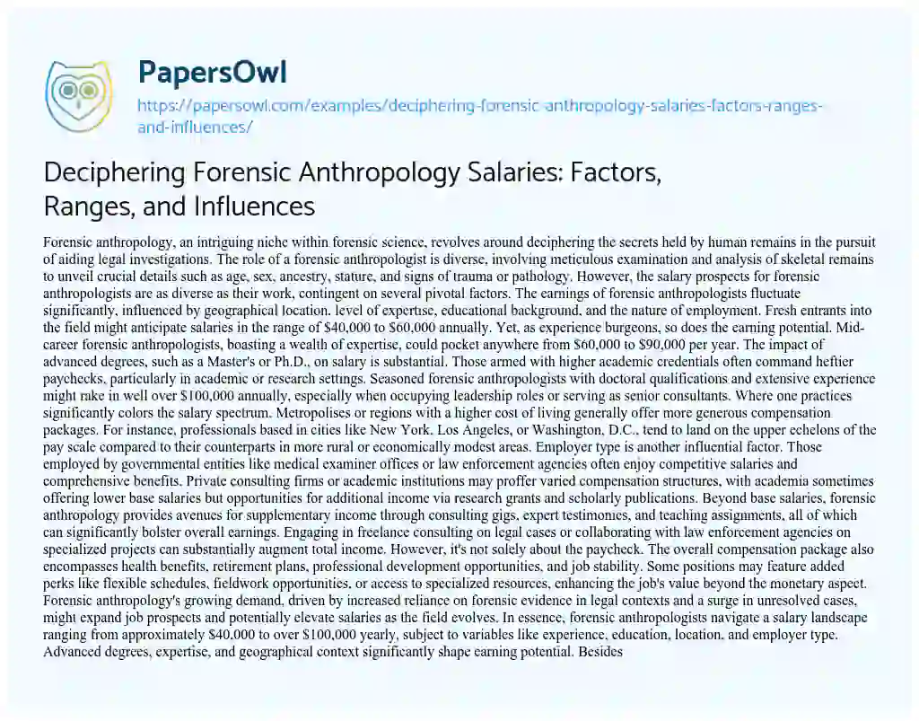 Essay on Deciphering Forensic Anthropology Salaries: Factors, Ranges, and Influences
