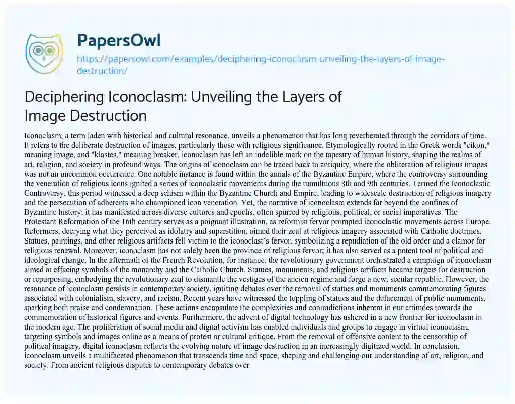 Essay on Deciphering Iconoclasm: Unveiling the Layers of Image Destruction