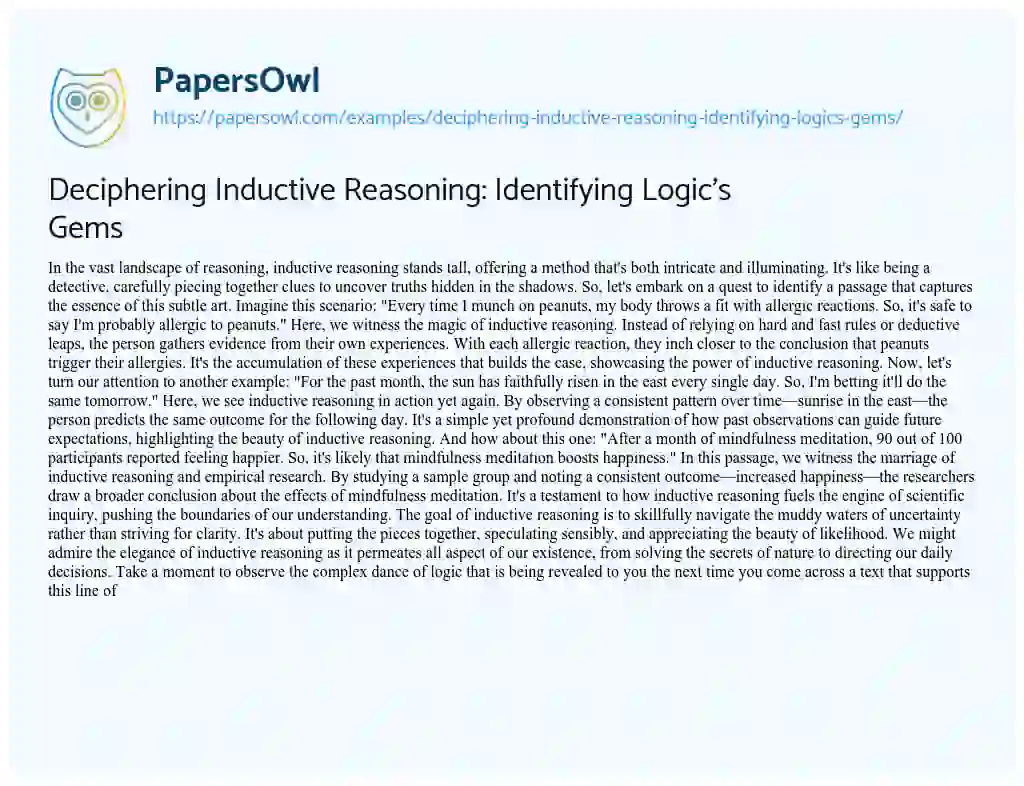 Essay on Deciphering Inductive Reasoning: Identifying Logic’s Gems