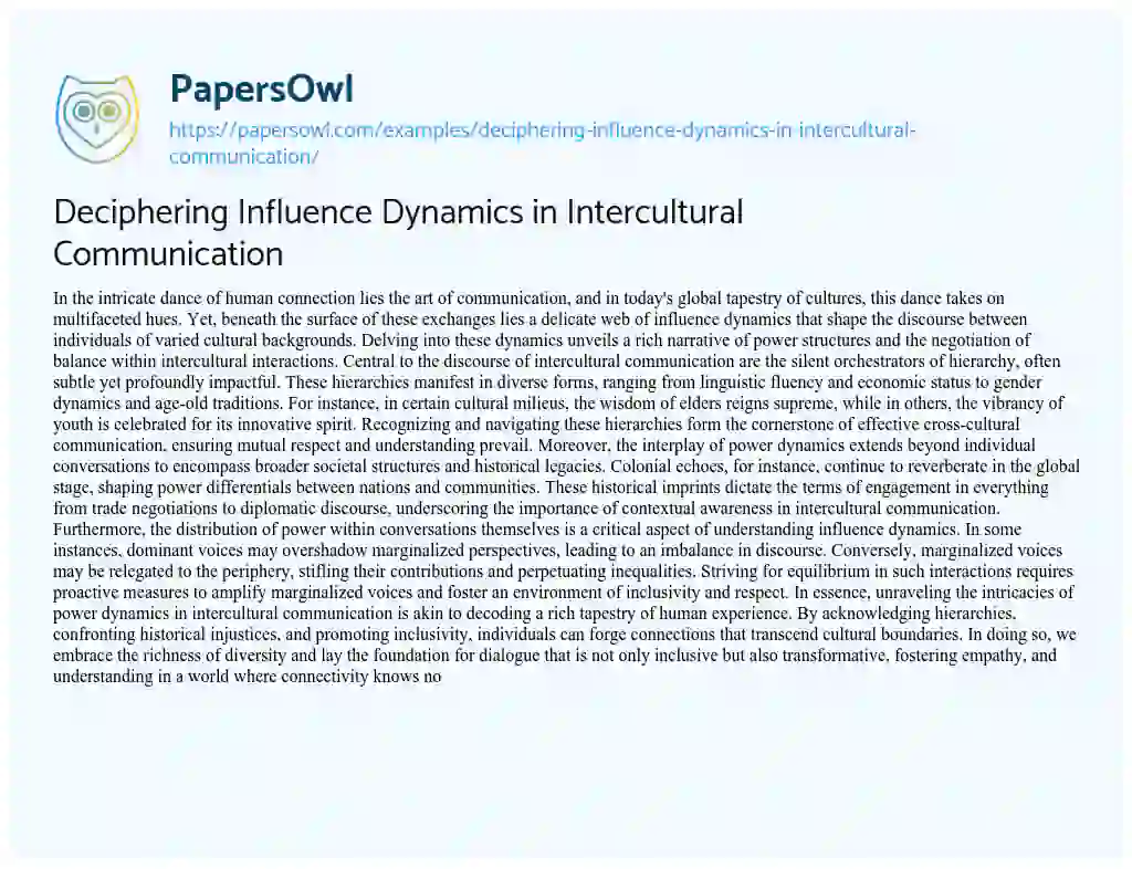 Essay on Deciphering Influence Dynamics in Intercultural Communication