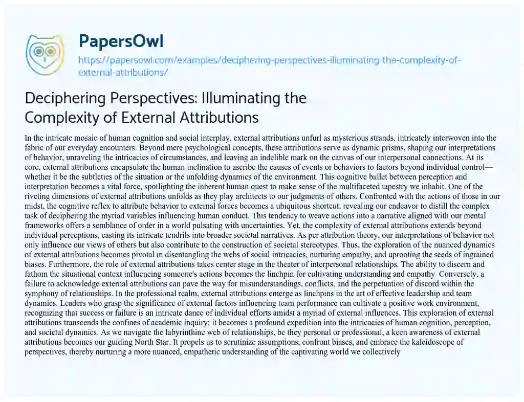 Essay on Deciphering Perspectives: Illuminating the Complexity of External Attributions