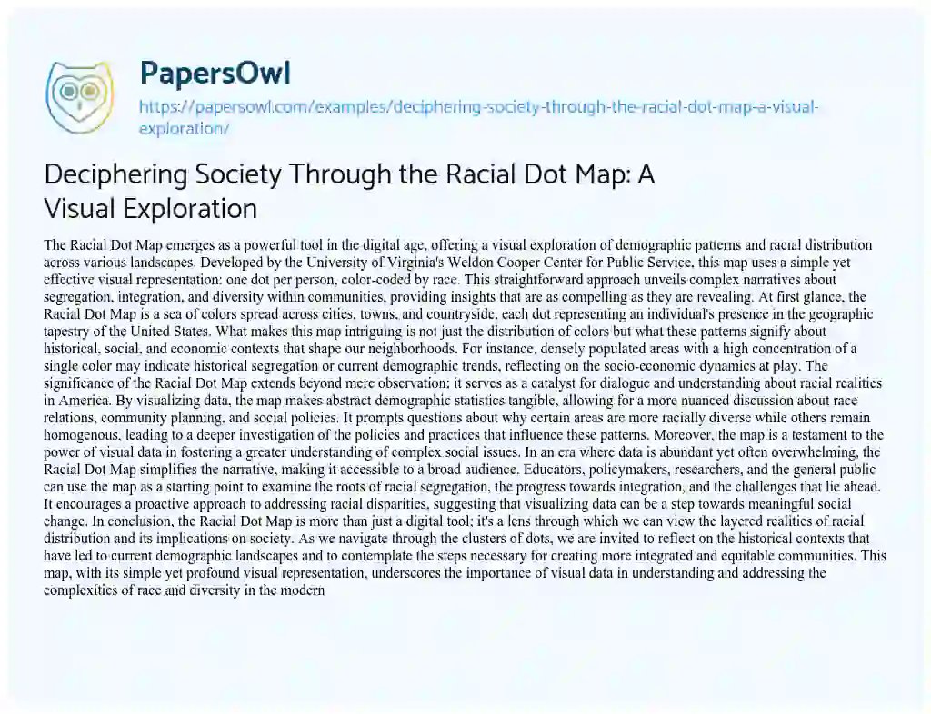 Essay on Deciphering Society through the Racial Dot Map: a Visual Exploration