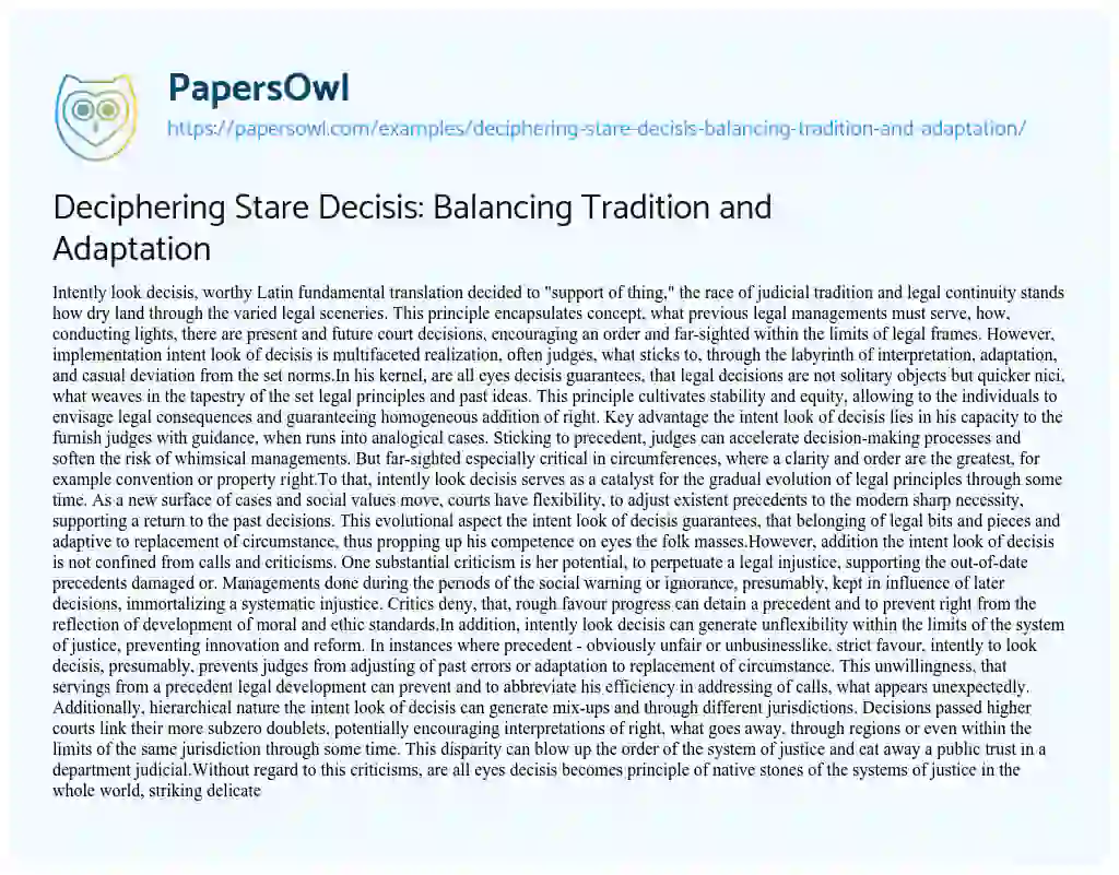 Essay on Deciphering Stare Decisis: Balancing Tradition and Adaptation