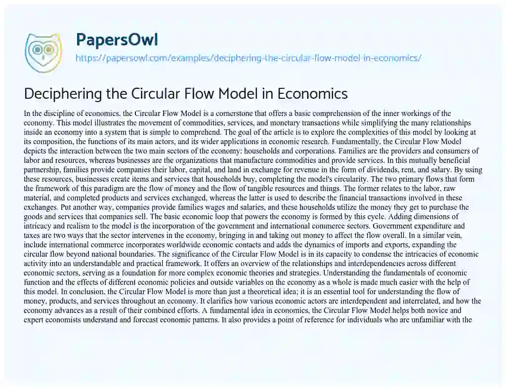 Essay on Deciphering the Circular Flow Model in Economics