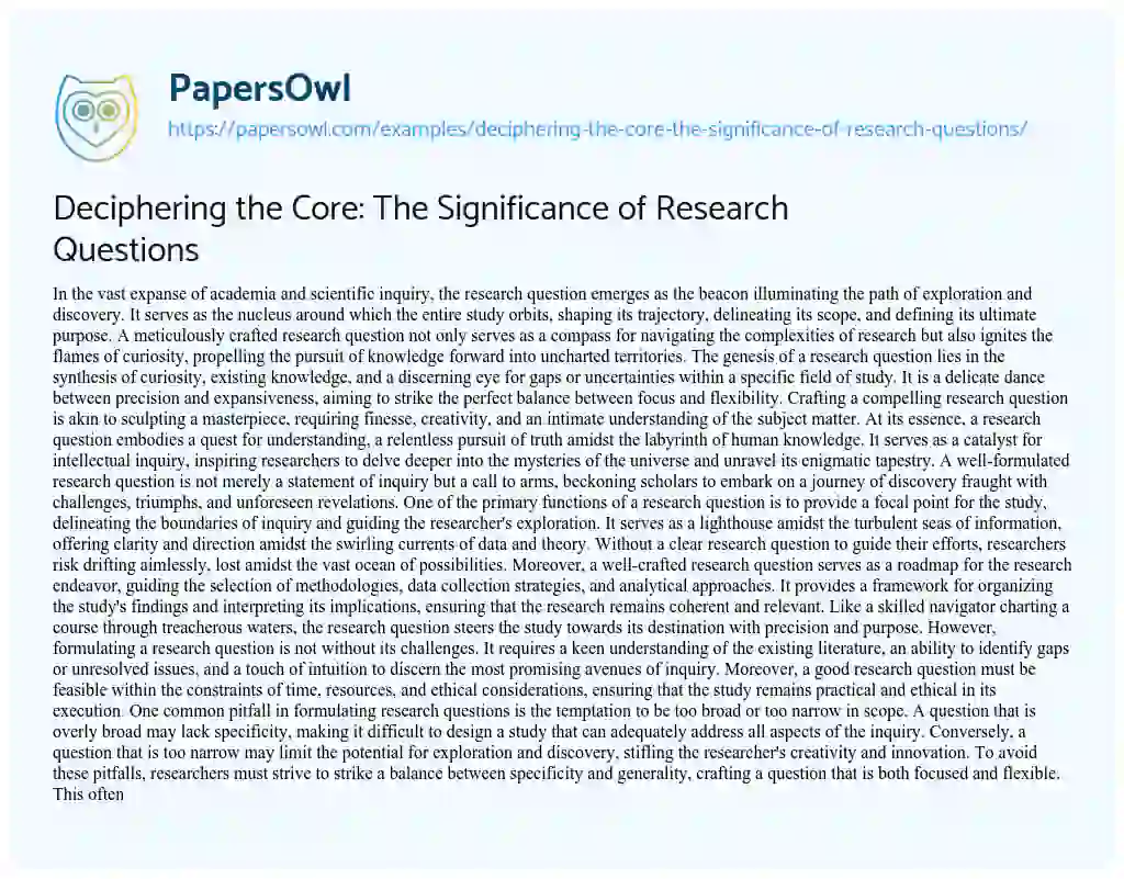 Essay on Deciphering the Core: the Significance of Research Questions