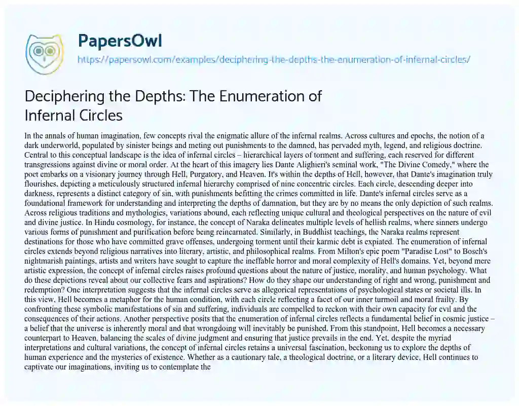 Essay on Deciphering the Depths: the Enumeration of Infernal Circles