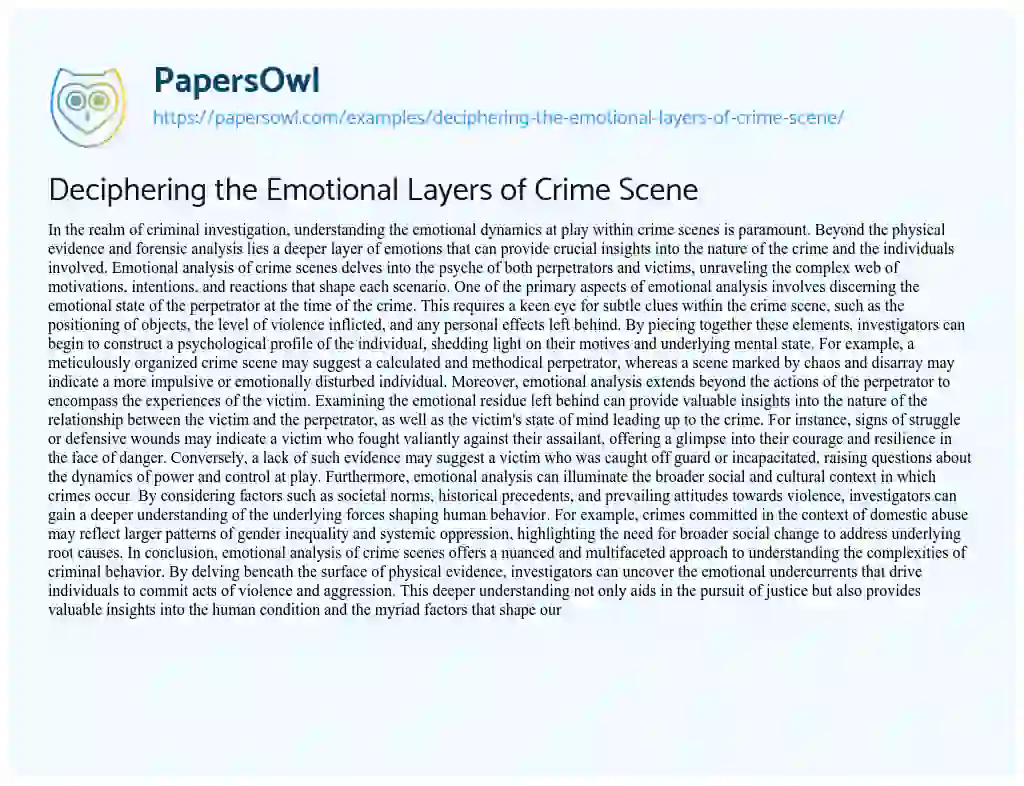 Essay on Deciphering the Emotional Layers of Crime Scene