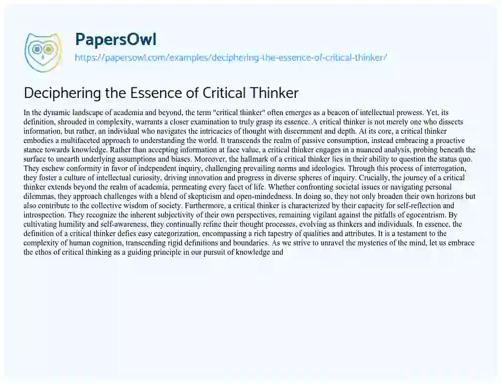 essay about the critical thinker