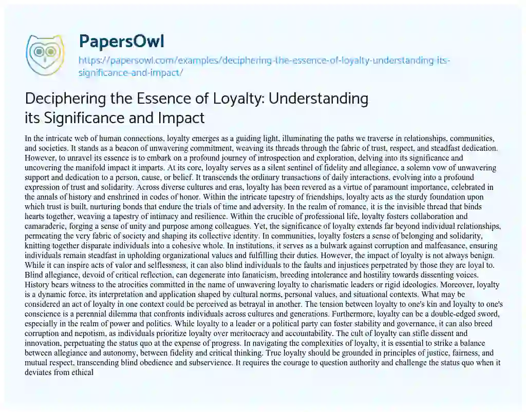 Essay on Deciphering the Essence of Loyalty: Understanding its Significance and Impact