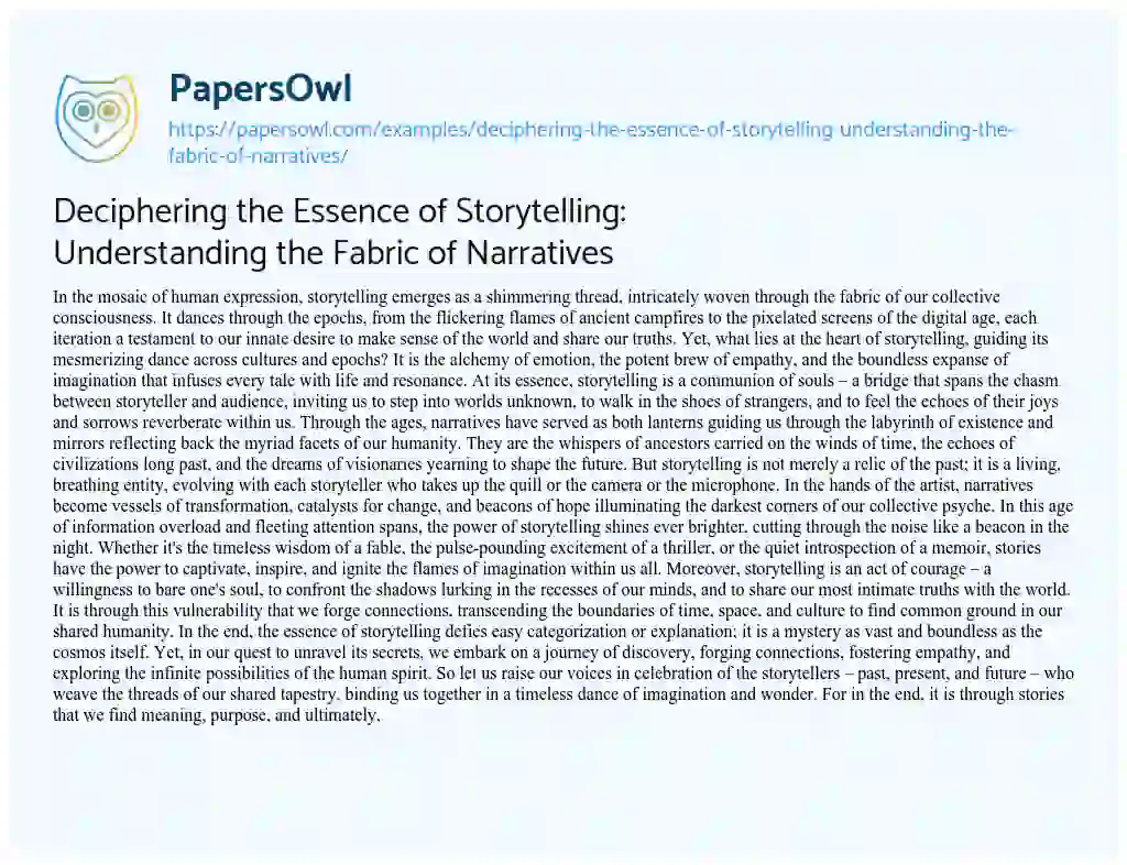 Essay on Deciphering the Essence of Storytelling: Understanding the Fabric of Narratives