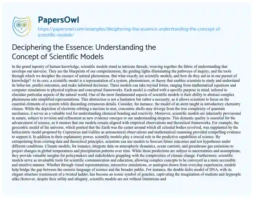 Essay on Deciphering the Essence: Understanding the Concept of Scientific Models