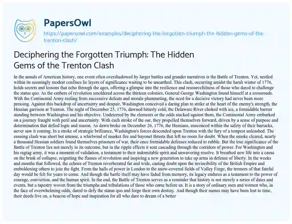 Essay on Deciphering the Forgotten Triumph: the Hidden Gems of the Trenton Clash