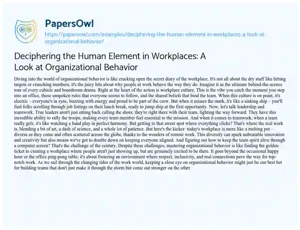 Essay on Deciphering the Human Element in Workplaces: a Look at Organizational Behavior