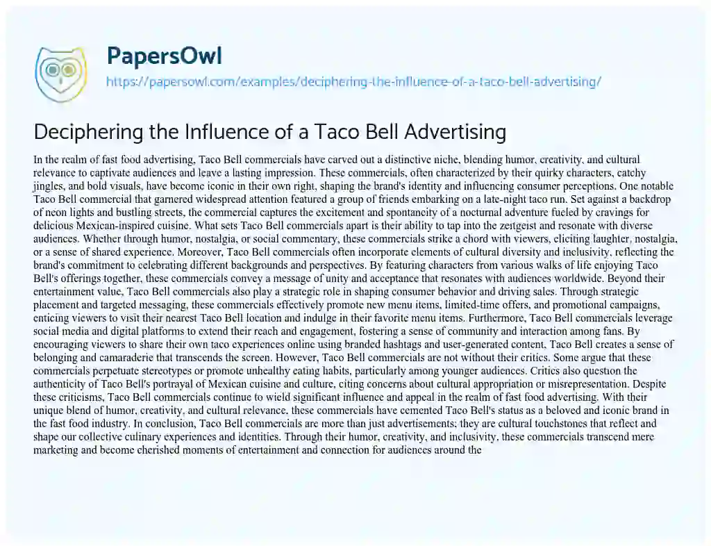 Essay on Deciphering the Influence of a Taco Bell Advertising
