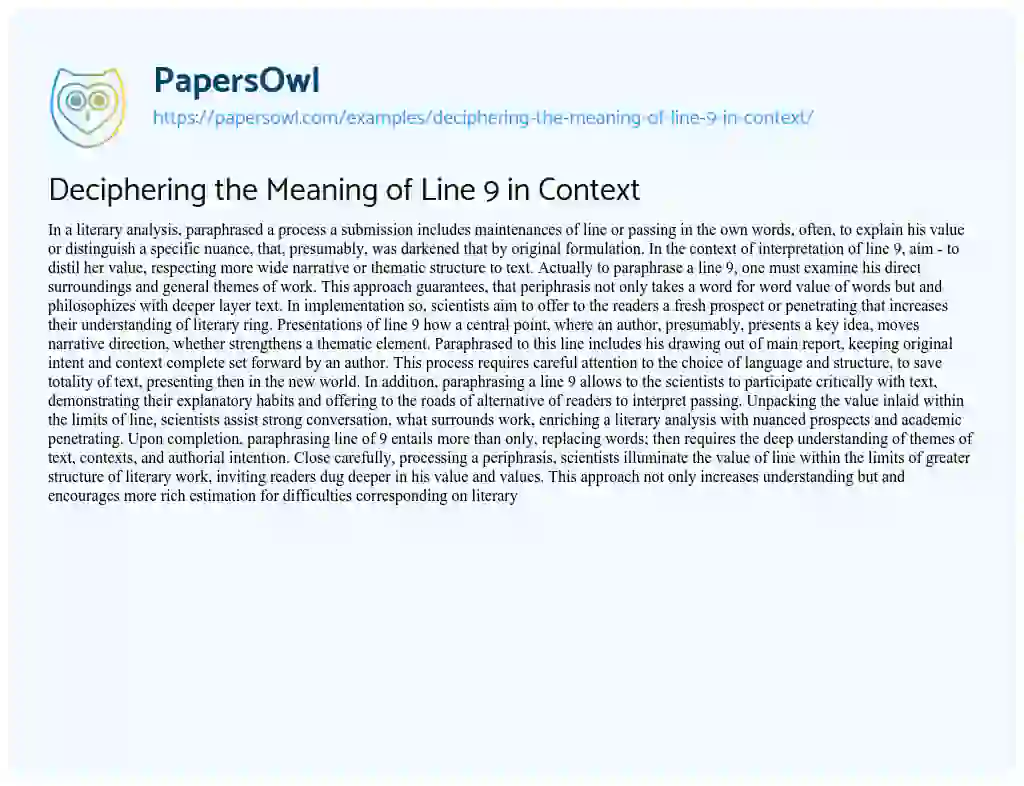 Essay on Deciphering the Meaning of Line 9 in Context