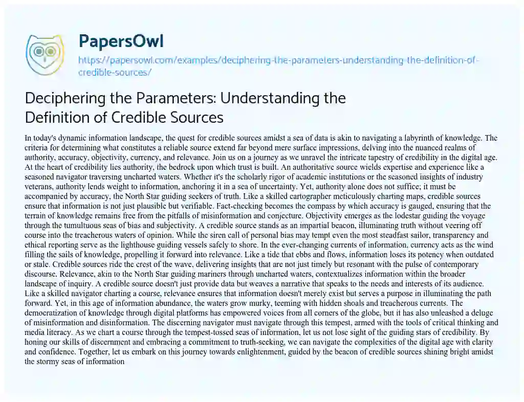 Essay on Deciphering the Parameters: Understanding the Definition of Credible Sources