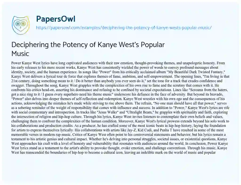 Essay on Deciphering the Potency of Kanye West’s Popular Music