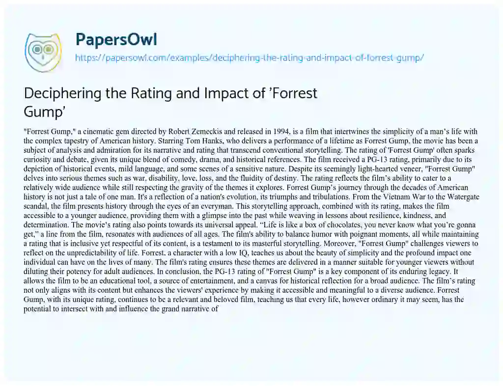 Essay on Deciphering the Rating and Impact of ‘Forrest Gump’