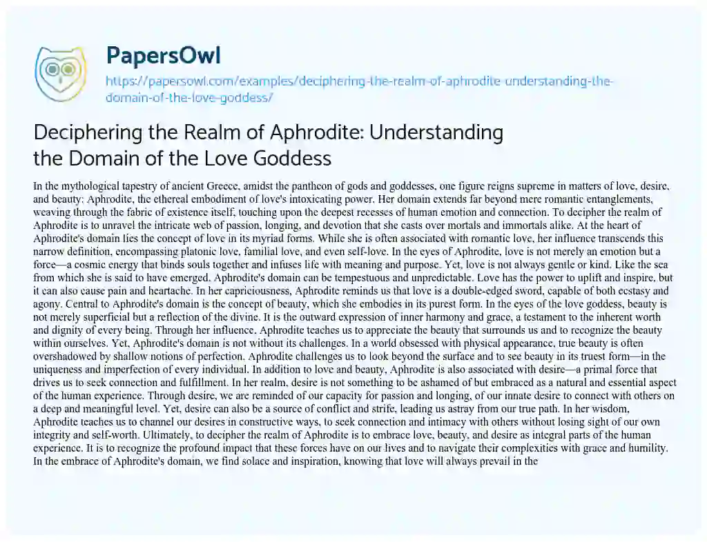 Essay on Deciphering the Realm of Aphrodite: Understanding the Domain of the Love Goddess