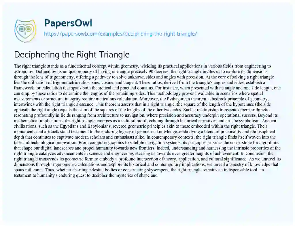 Essay on Deciphering the Right Triangle