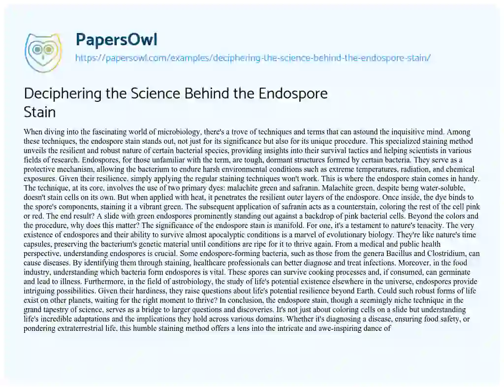 Essay on Deciphering the Science Behind the Endospore Stain